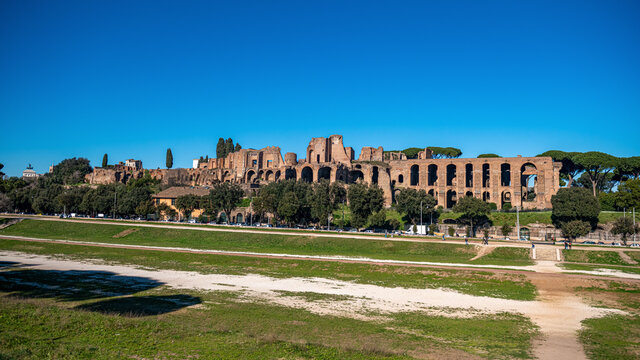 Ruins of Circus Maximus and Palatine hill palace in Rome, Italy