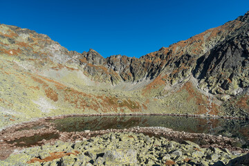 Capie pleso lake in highest part of Mlynicka dolina valley in autumn High Tatras mountains in Slovakia © honza28683