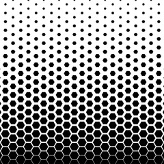 Abstract black and white hexagonal halftone background. Vector illustration
