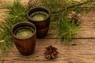 Obraz na płótnie Canvas Pine needle tea, sollip-cha, traditional Korean beverage. Alternative medicine, healthy life style