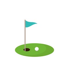 golf red flag on green grass and hole. Isolated on white background.