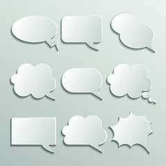 Blank empty white speech bubbles paper collection set isolated on grey background. Vector illustration 