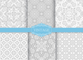 Set of Vintage seamless damask pattern. Tile. Hand drawn background. Wallpaper in Turkish style. Islam, Arabic, Indian, Ottoman motif. Template greeting card, invitation, advertising banner, brochure.