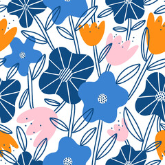 Obraz na płótnie Canvas Abstract flower garden, vector seamless pattern