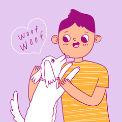 Boy with a dog, vector illustration