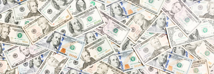 Top view of various dollar cash background. Different banknotes concept. Wealth and rich concept
