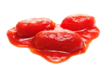 Tomato sauce with peeled tomato  chunks isolated on white background