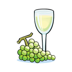 Vector illustration of a glass of white wine and white grape isolated on a white in EPS10