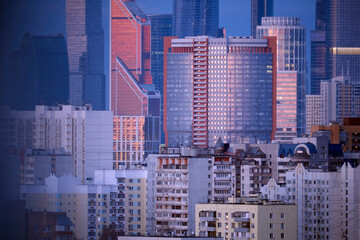 Evening in the city. Moscow apartments in the evening. Business Center Moscow City. Moscow. Russia.