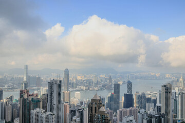 Fototapeta na wymiar View on the Hong Kong city from the Victoria peak hill