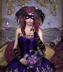 Mysterious purple harlequin with a black mask - 356088976