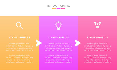Colourful infographic steps with text boxes. Business concept with 3 steps.	
