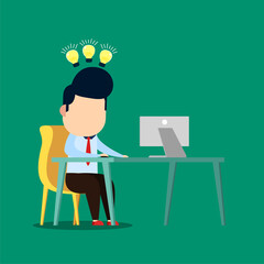 Businessman works at a desk with a lot of ideas