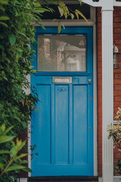 Blue Front Door Of An Edwardian House In London, UK.