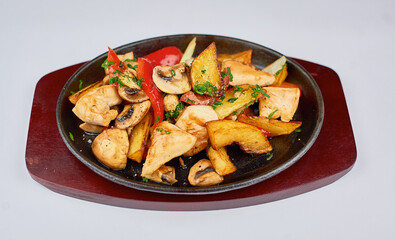 A tray of food on a plate