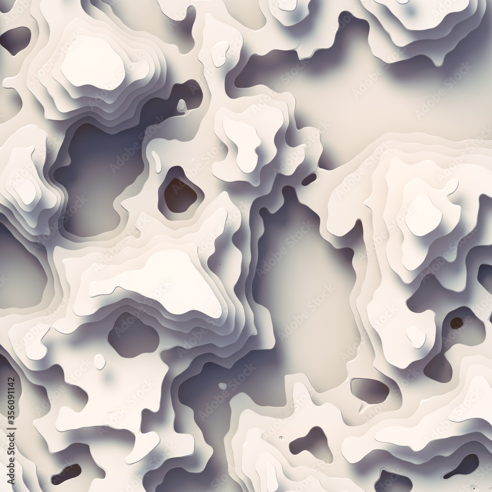 Aufkleber Wave bends white flowing surface. Abstract 3d rendering topography map concept