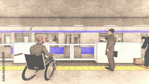 電車 ホーム ドア閉 人有り イラスト71 Airfield Wall Mural Airfie Hiro Studio