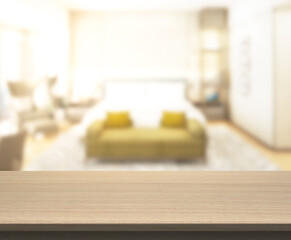 Table Top And Blur Background In Bedroom