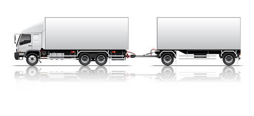 VECTOR EPS10 - commercial cargo trailer truck template, 3+2 axle, isolate on white background. © Thanit