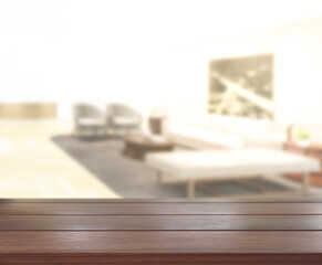 Table Top And Blur Living Room Of  Background