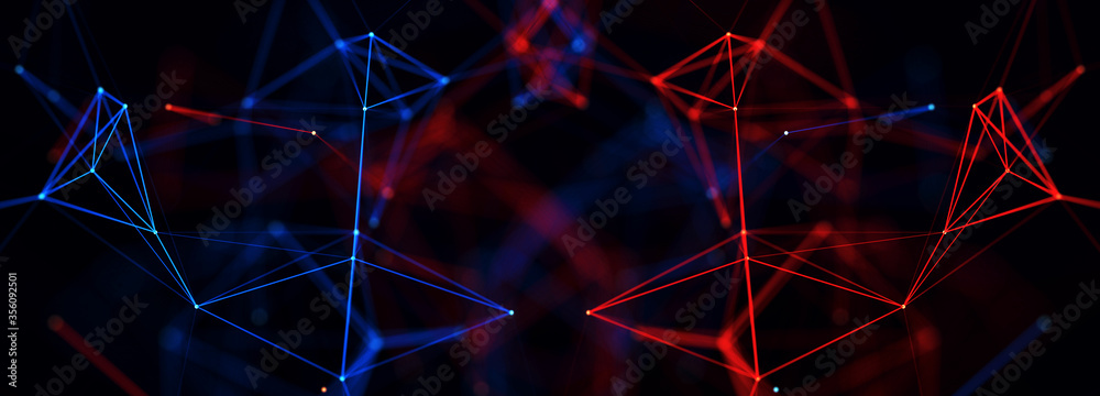 Aufkleber Abstract polygonal space with connecting dots and lines. Dark background. Connection structure. 3d Widescreen