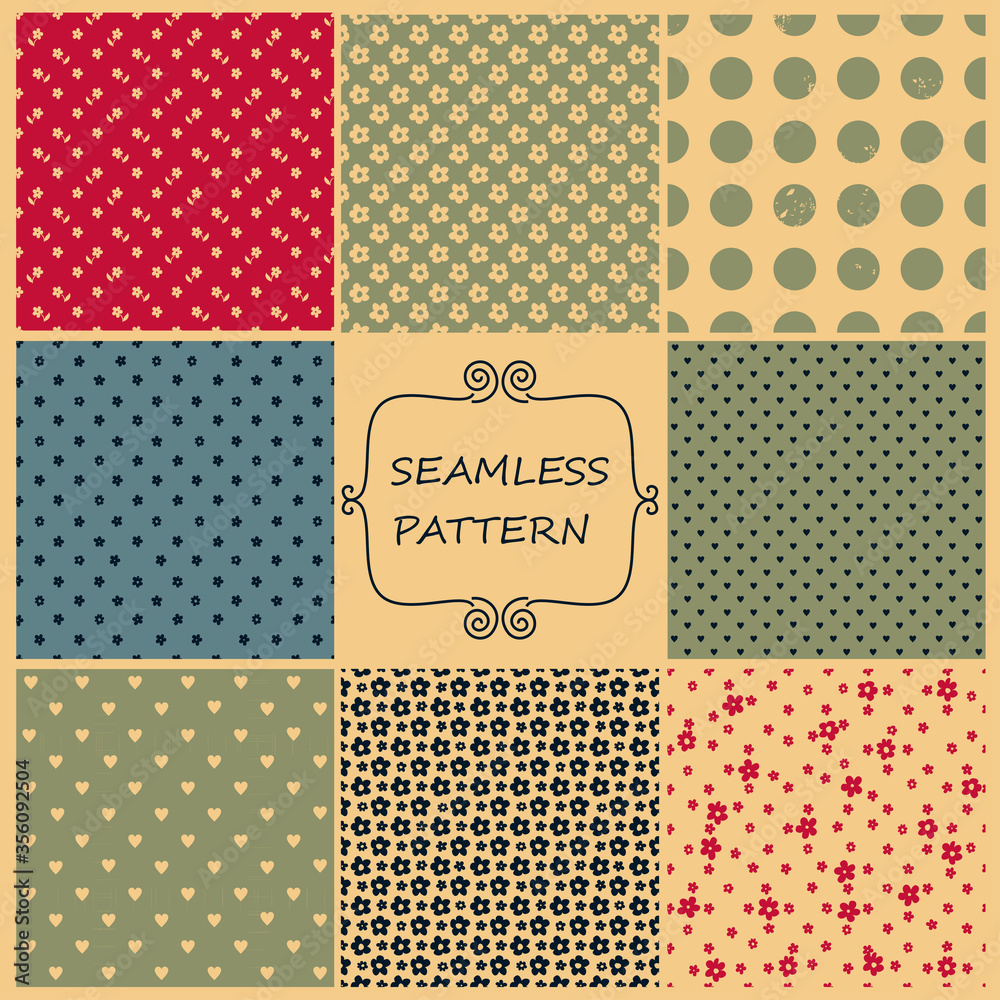 Poster set of seamless hand drawn texture designs for backgrounds. doodle pattern. vector illustration.