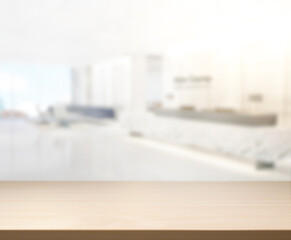 Naklejka premium Table Top And Blur Office Of Background