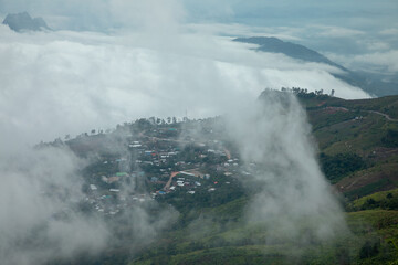 Fog, city, uphill