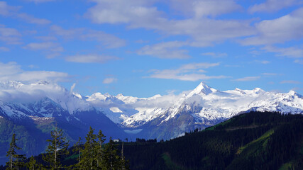 wonderful view to the kitzsteinhorn in zell am see, austria, in spring on a sunny morning