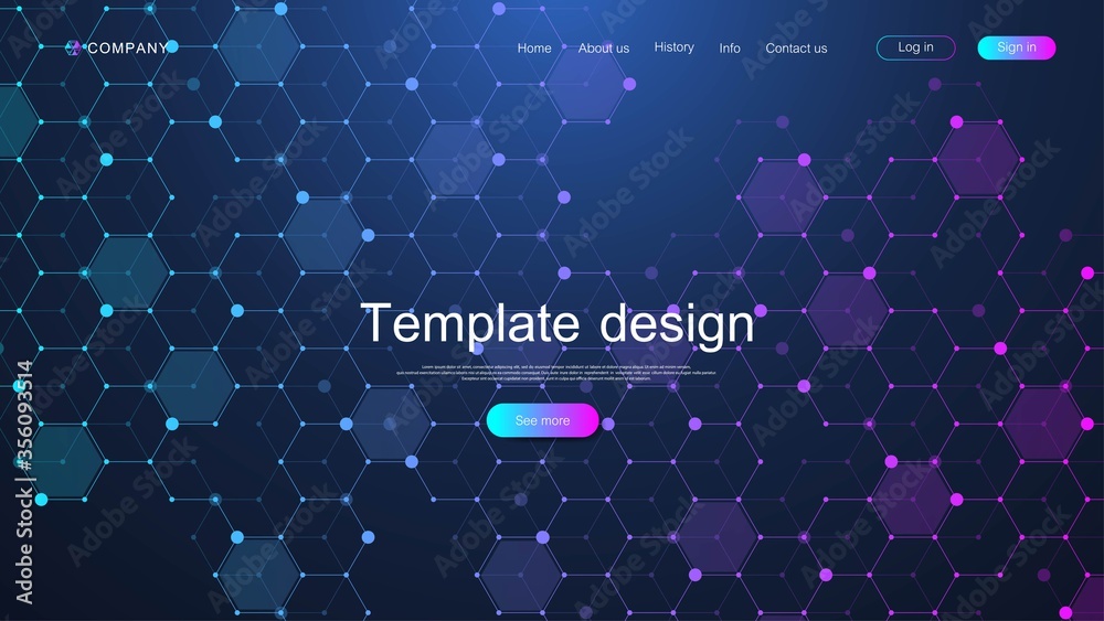 Poster Website template design. Asbtract scientific background with World data connecting network and communications concept with map dots innovation pattern. Modern landing page for websites, vector.