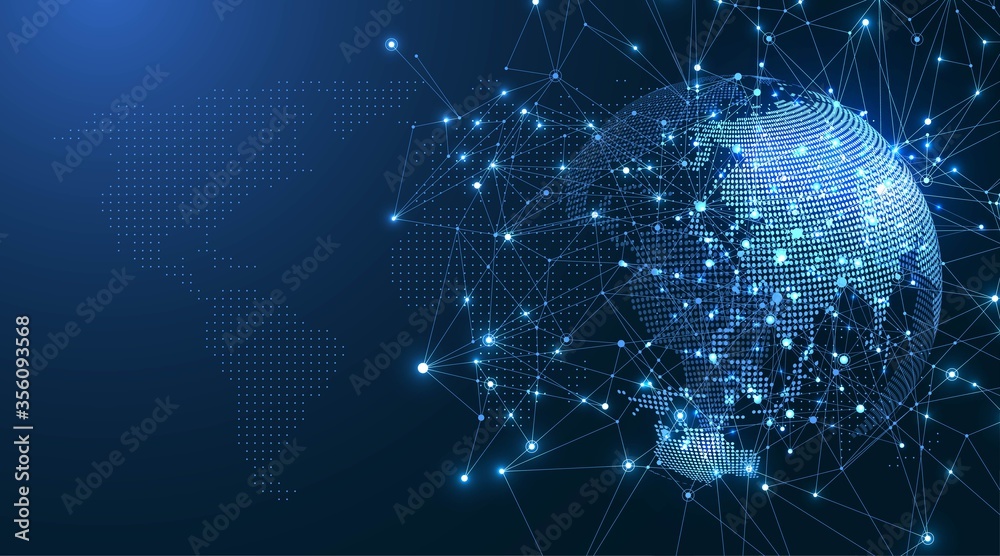 Aufkleber Global network connection concept. Big data visualization. Social network communication in the global computer networks. Internet technology. Business. Science. Vector illustration