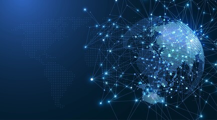 Global network connection concept. Big data visualization. Social network communication in the global computer networks. Internet technology. Business. Science. Vector illustration