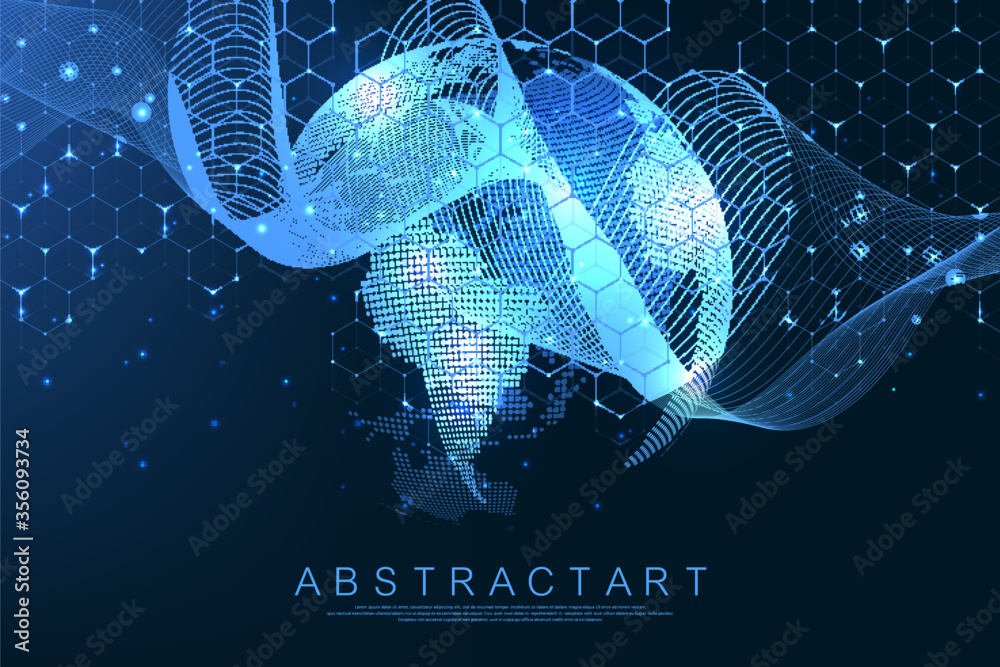 Fototapete Global network connection concept. Big data visualization. Social network communication in the global computer networks. Internet technology. Business. Science. Vector illustration