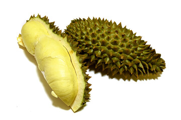 Fresh durian King of fruits isolated on white background.