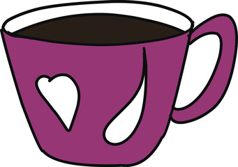 Single hand drawn cup of coffee, chocolate, cocoa. Doodle vector illustration.