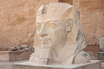 Fototapeta na wymiar Statue of pharaoh head at an ancient egyptian temple