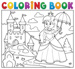 Tuinposter Voor kinderen Kleurboek prinses met paraplu thema 3