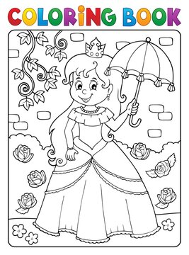 Coloring book princess with umbrella theme 2