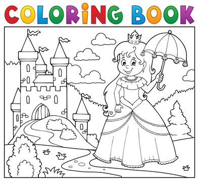 Coloring book princess with umbrella theme 3