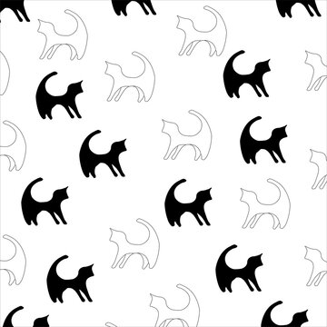 set pattern of black and cats silhouettes