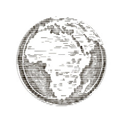 Vector engraved style illustration for posters, decoration, and print. Hand-drawn of the globe in monochrome isolated on white background