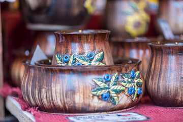 DIY concept. Ceramic handmade decorative glazed dish..