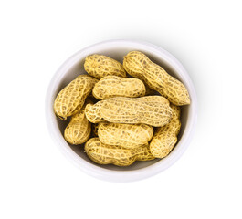 Close up of boiled peanuts isolated white background