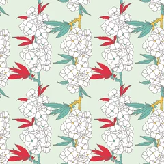 Fototapeten White Cherry blossoms, seamless vector pattern. © GVGraphics