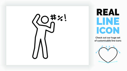 Editable line icon of a stick figure cussing 
