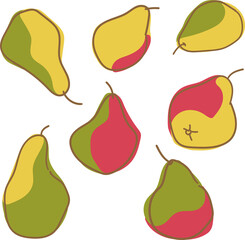 Vector set with pears. Composition of ripe fruits. Design concept organic food.
