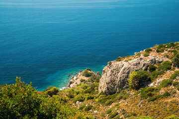 Amazing landscape on the coast of Aegean Sea. island Rhodes, Greece