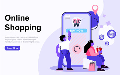 Landing page template online shopping concept with people characters. Modern flat design web page design for website and mobile website. Vector illustration EPS