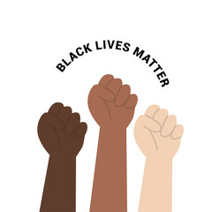 3 fists. Stop racism. Black lives matter. Diversity concept. Flat vector illustration.