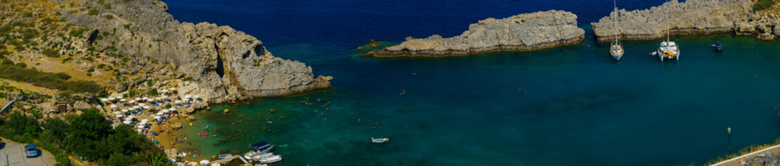 View at Lindou Bay from Lindos Rhodes island, Greece.